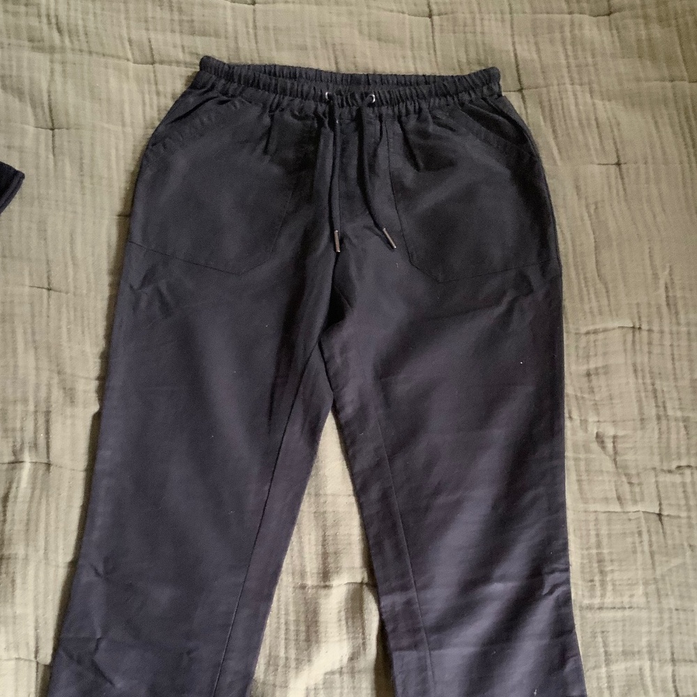 Quince Black Linen Cotten Blend Drawstring Capri Pants Small